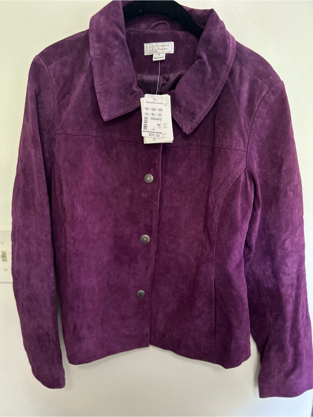 Christopher & Banks Women's Purple 100% Leather Button-Front Jacket